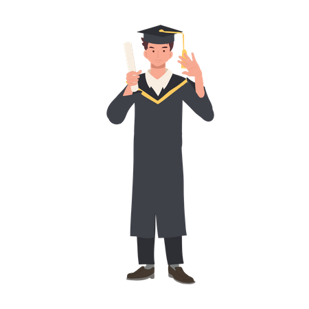 Feliz estudiante universitario recibiendo su título en su graduación  Ilustración