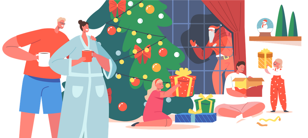 Feliz celebração familiar Natal em casa  Ilustração