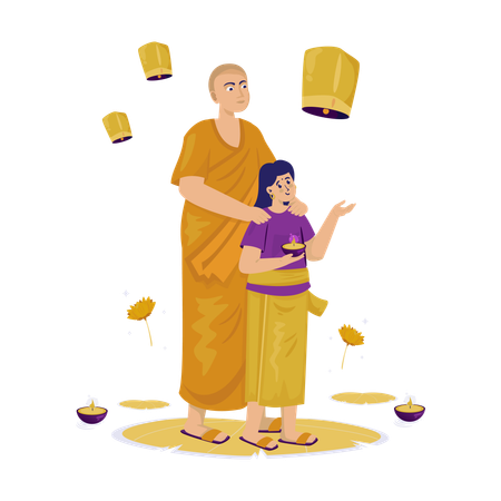 Feliz festival budista  Ilustración