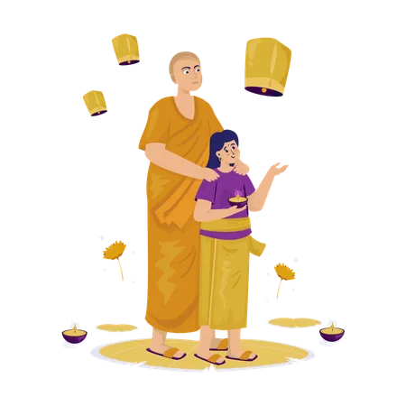 Feliz festival budista  Ilustración