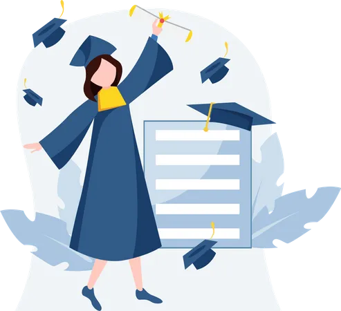 Feliz estudante de pós-graduação com certificado  Ilustração