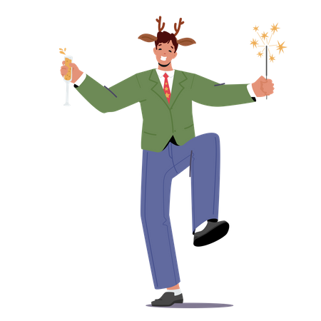 Feliz hombre de negocios celebra la fiesta de Navidad o año nuevo  Ilustración