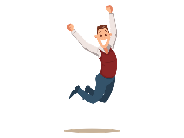 Homem de negócios feliz comemorando a vitória pulando  Ilustração