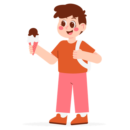 Feliz jardim de infância comendo sorvete  Ilustração