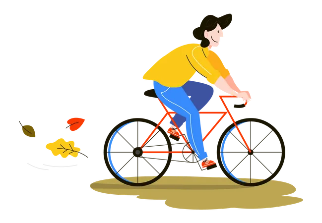 Jovem feliz andando de bicicleta  Ilustração