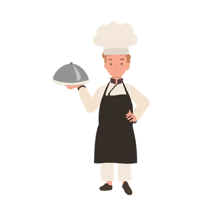 Feliz jovem chef preparando refeições saborosas  Ilustração