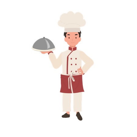 Feliz jovem chef preparando refeições saborosas  Ilustração