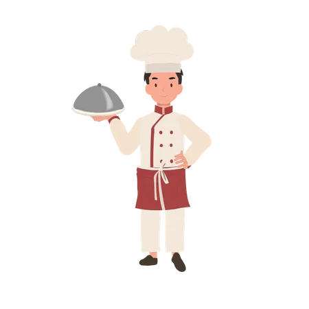 Feliz jovem chef preparando refeições saborosas  Ilustração