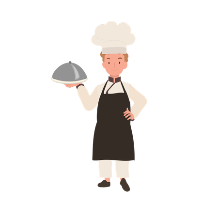 Feliz joven chef preparando comidas sabrosas  Ilustración