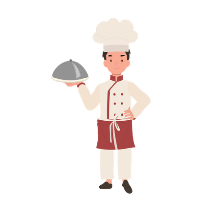 Feliz joven chef preparando comidas sabrosas  Ilustración