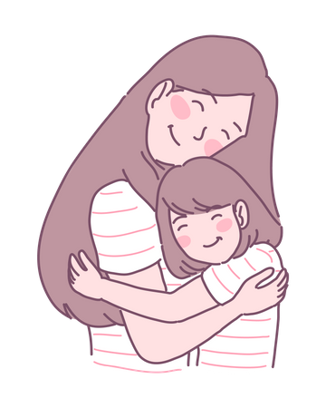 Feliz joven mamá cuidando a su hija  Ilustración