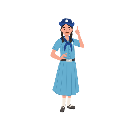 Feliz linda joven tailandesa Girl Scout en uniforme dando consejos  Ilustración