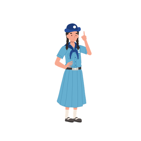 Feliz linda joven tailandesa Girl Scout en uniforme dando consejos  Ilustración