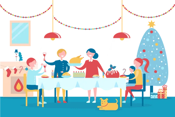 Feliz Natal e próspero ano novo com a família  Ilustração