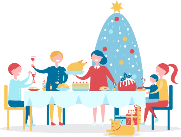 Jantar de Feliz Natal em Família  Ilustração