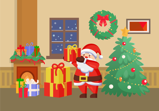 Feliz Navidad Papá Noel con regalos Regalos  Ilustración