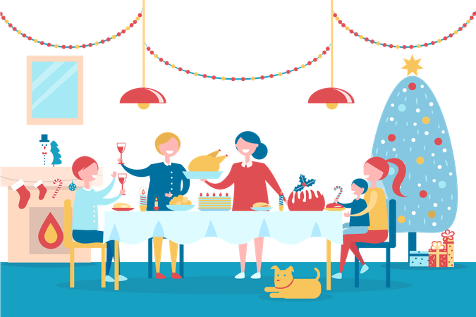 Feliz Navidad y Próspero Año Nuevo en Familia  Ilustración