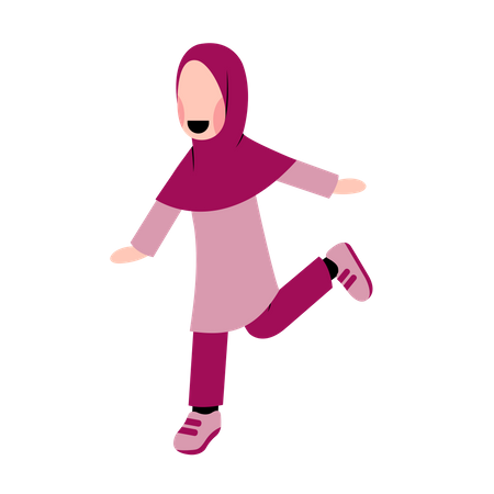 Feliz niña islámica corriendo  Ilustración