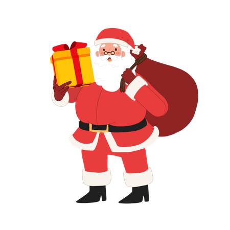 Feliz Papai Noel está segurando uma caixa de presente  Ilustração