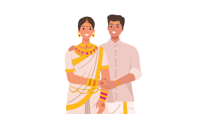 Feliz pareja casada del sur de la India  Ilustración