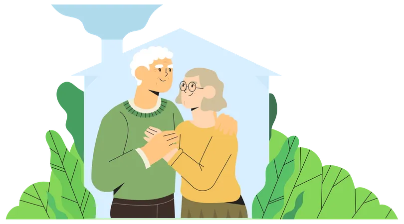 Feliz pareja de ancianos quedándose en casa  Ilustración