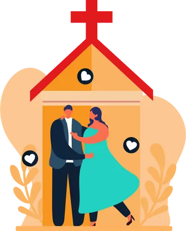 Feliz pareja de recién casados  Ilustración