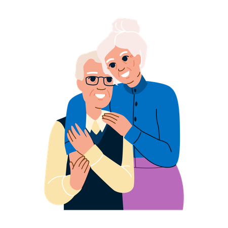 Feliz pareja de ancianos enamorados  Ilustración