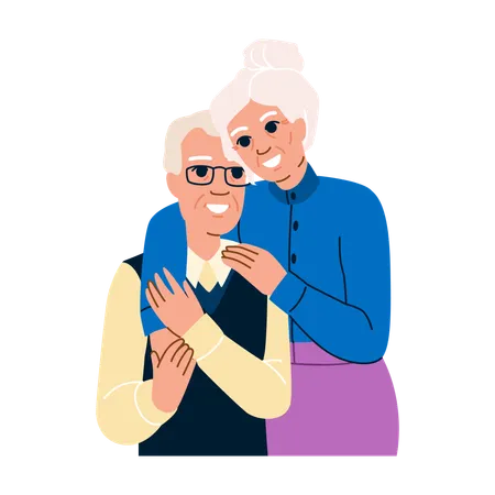 Feliz pareja de ancianos enamorados  Ilustración