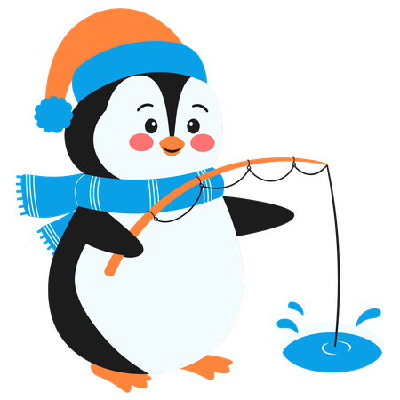 Feliz pesca de pingüinos  Ilustración