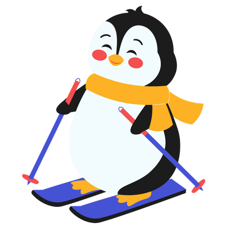 Pinguim feliz esquiando  Ilustração