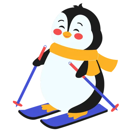 Pinguim feliz esquiando  Ilustração