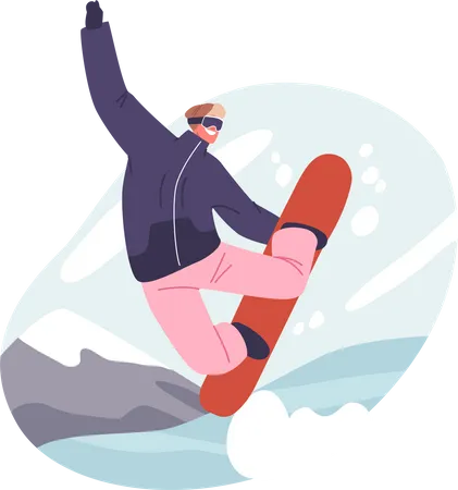Feliz snowboarder andando de snowboard  Ilustração