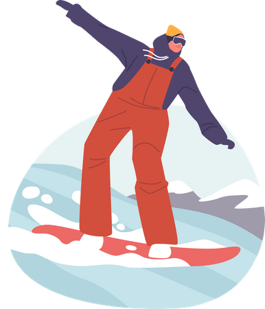 Feliz snowboarder andando de snowboard  Ilustração