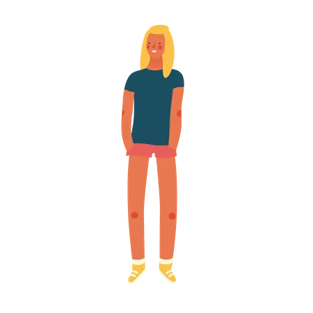 Bright People Portraits Young Woman Hand Drawn Flat Style Vector Doodle Design Illustration Of A Smiling Sunburnt Girl Standing With Her Hands In Pockets Concept Illustration Illustration