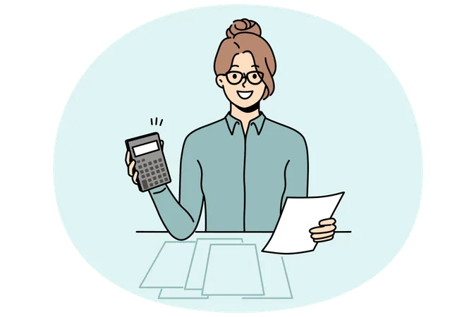 Female accountant calculate taxes on machine  Illustration