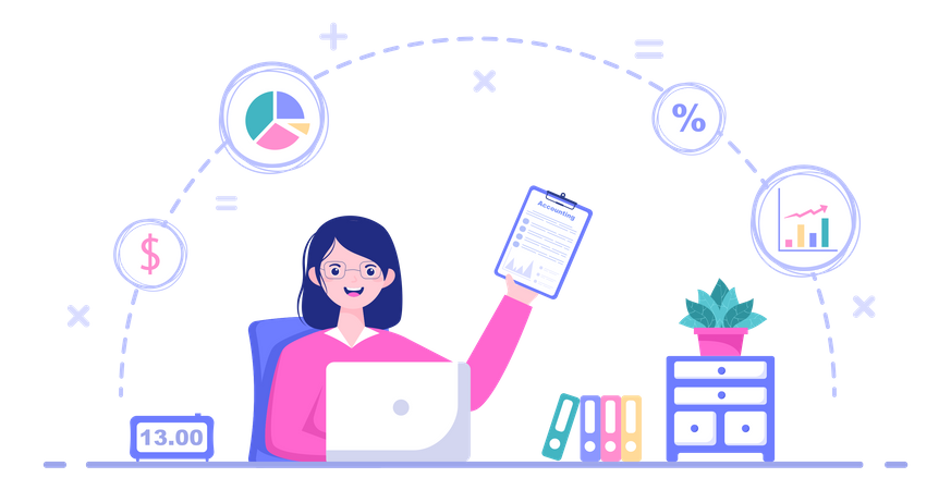 Female Accountant Calculating Company Finance  Illustration