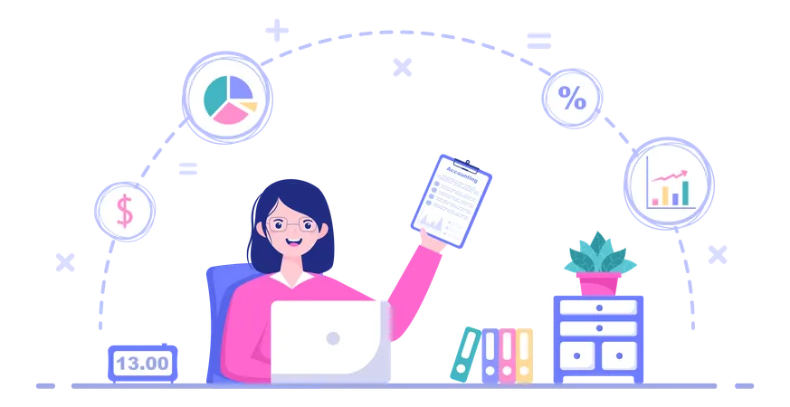 Female Accountant Calculating Company Finance  Illustration