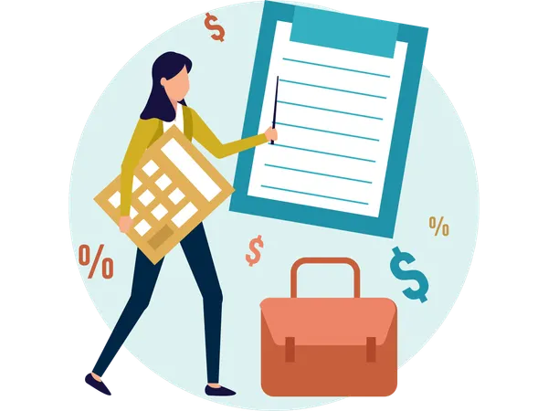 Female accountant checking report  Illustration