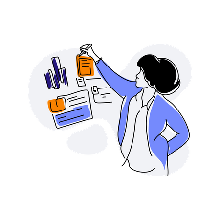 Female accountant doing balance sheet analysis  Illustration