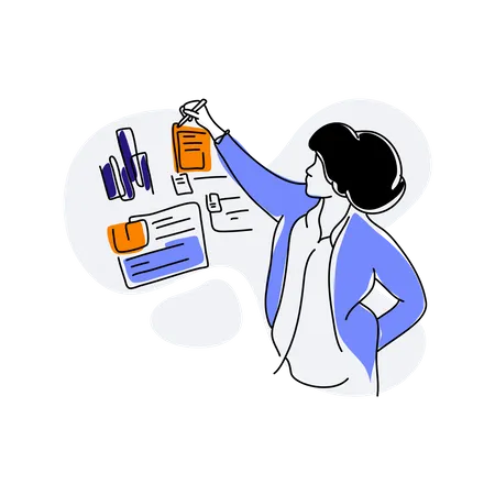 Female accountant doing balance sheet analysis  Illustration