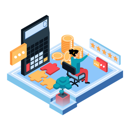 Female accountant doing budget calculation  Illustration