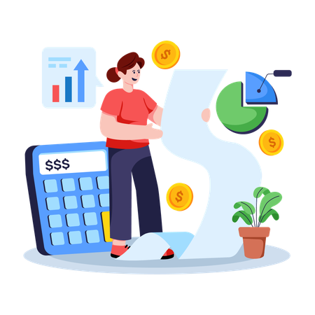Female Accountant doing financial calculation  Illustration