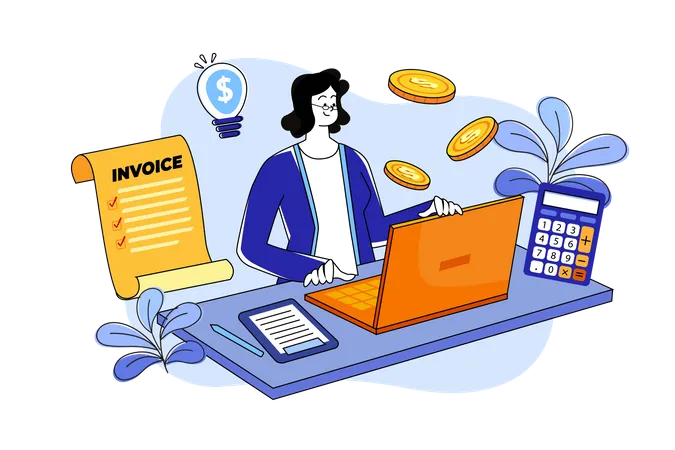 Female accountant is checking invoices at her desk Illustration