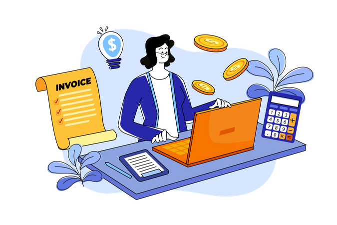 Female accountant is checking invoices at her desk  Illustration