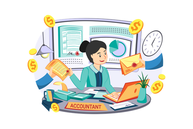 Female accountant managing account  Illustration