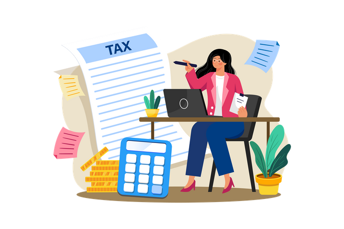 Female accountant prepares tax returns for small business  일러스트레이션