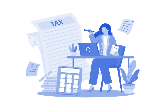 Accountant Prepares Tax Returns For Small Business Illustration
