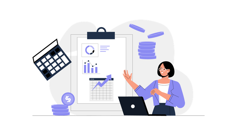 Female accountant showing financial report  Illustration