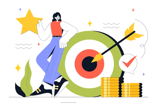 Female Achieve Business Target  Illustration