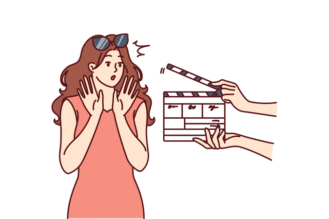 Female actor with clapperboard  Illustration